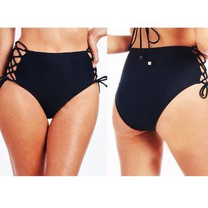 RACHEL Rachel Roy Lace Up High Waist Bikini Bottom Size L XL Black